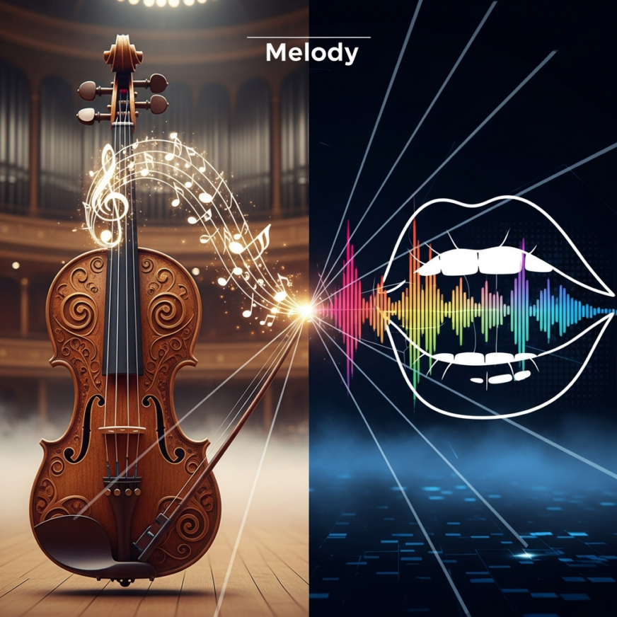 Melody for an instrument and melody for a vocal.